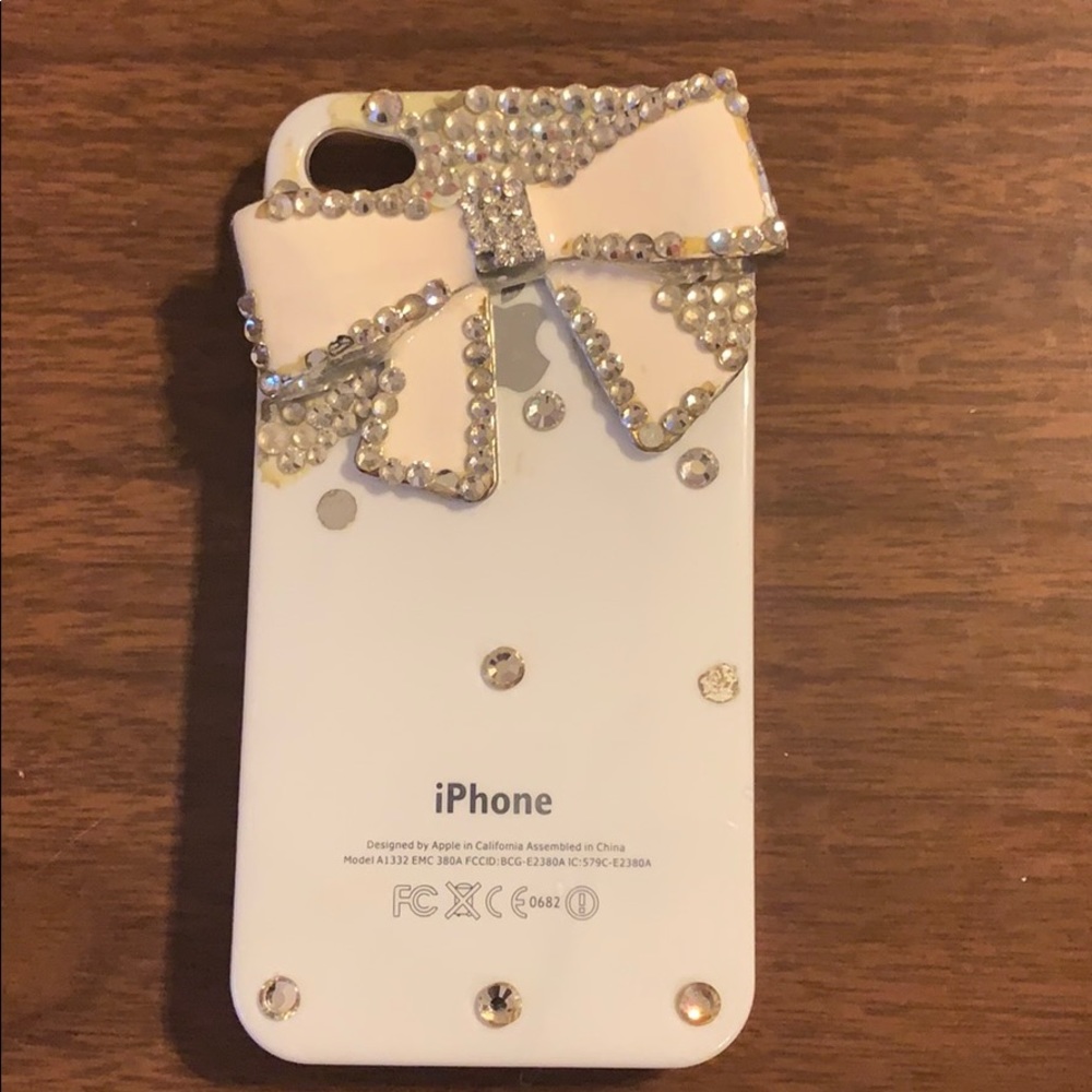 iphone 4 / 4s white bow phone case with jewels